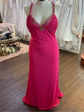 Embellished Fuchsia Prom Gown - Women Dresses